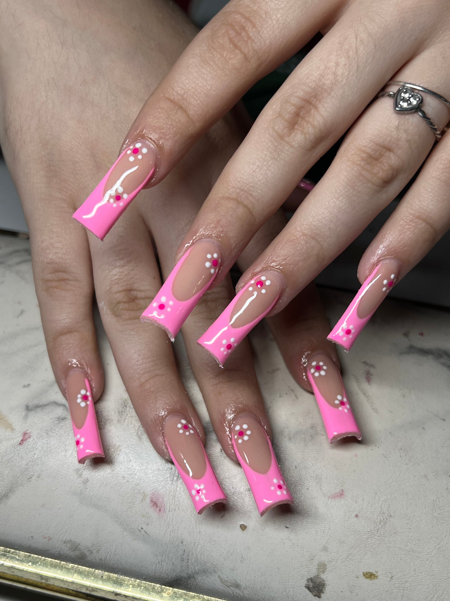 Pink French Tip with flowers