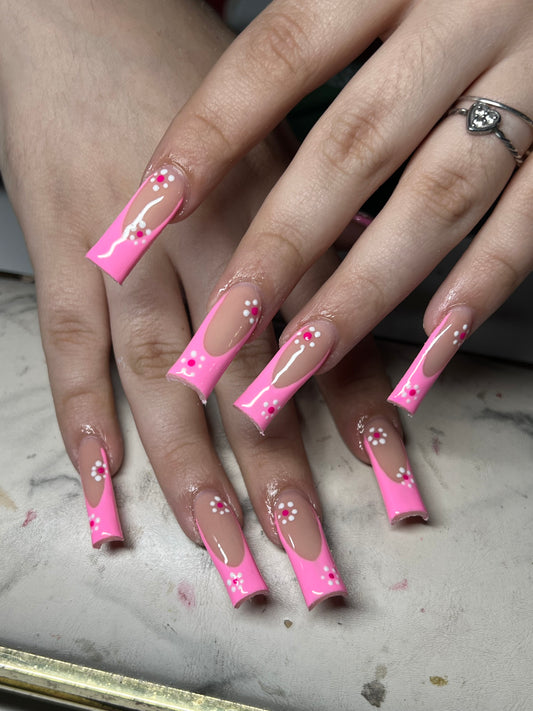 Pink French Tip with flowers